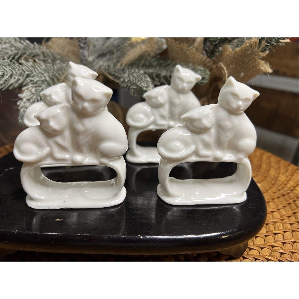 Vintage Ceramic Cat Napkin Ring Set Of 4 , Granny Core , Cat Core , Kitten